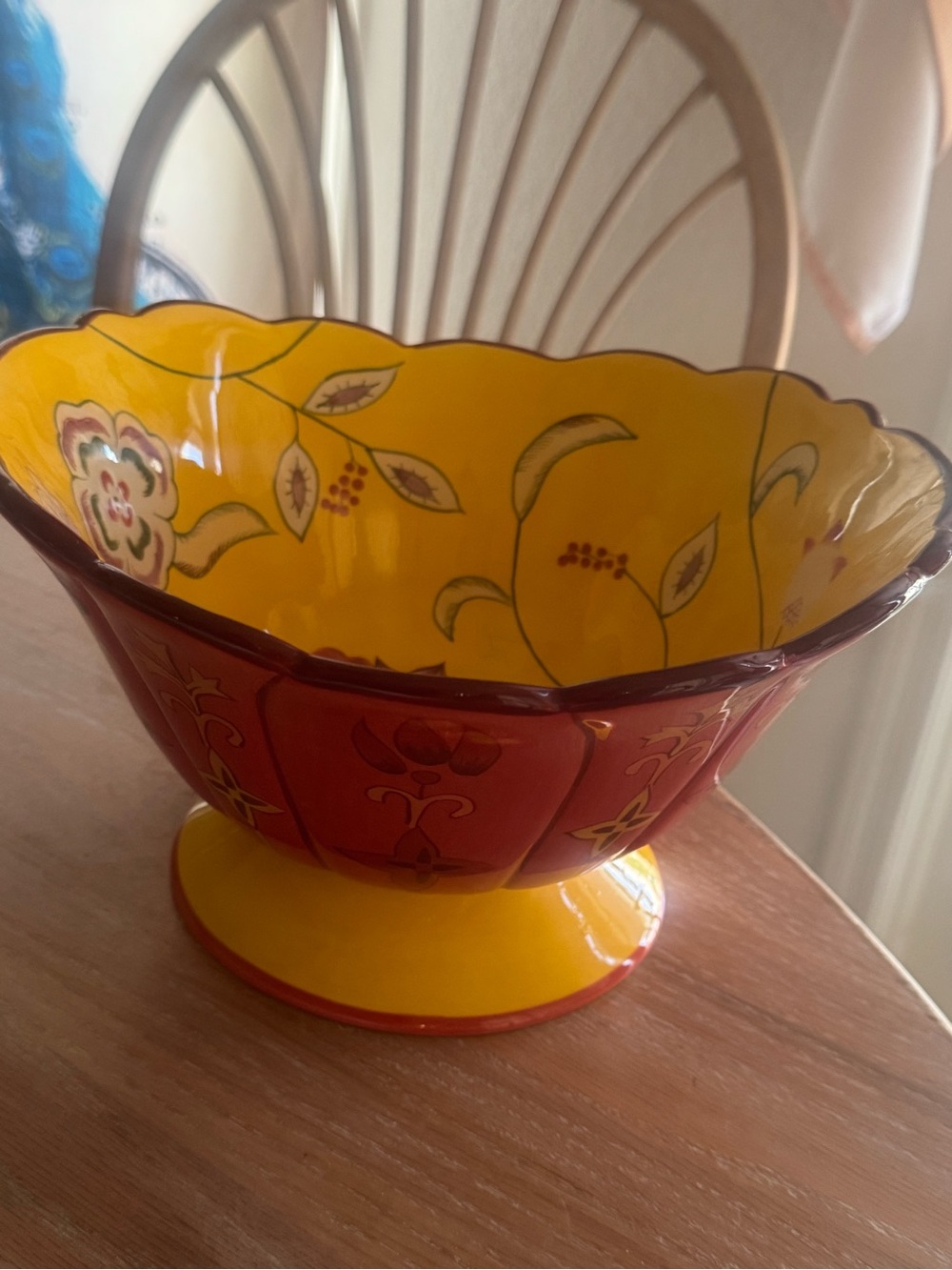 Neiman Marcus Yellow and Red Floral Pedestal Bowl